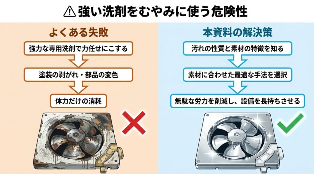 強い洗剤の使用による塗装剥がれや部品変色などのよくある失敗と解決策
