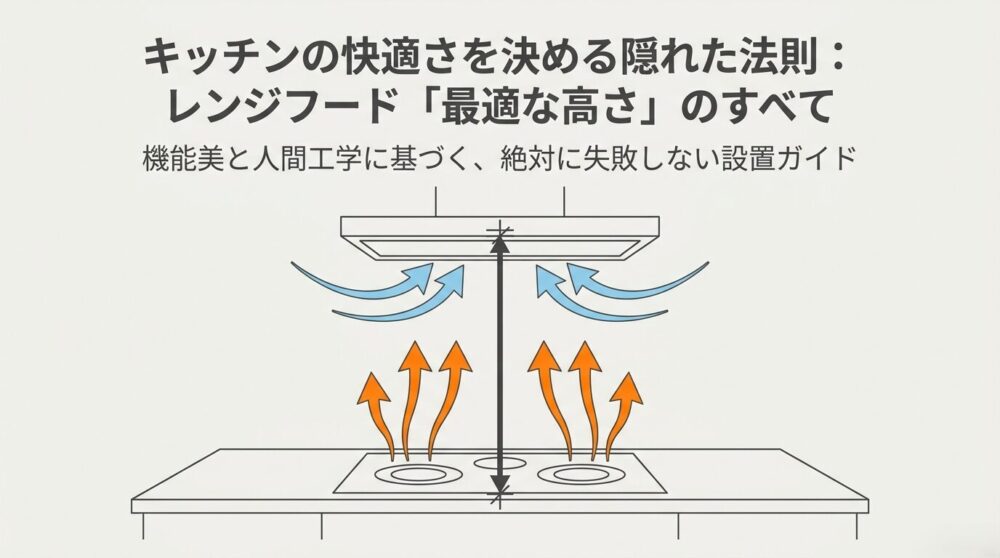 キッチンの快適さを決める隠れた法則:レンジフード「最適な高さ」のすべてと書かれたタイトルスライド