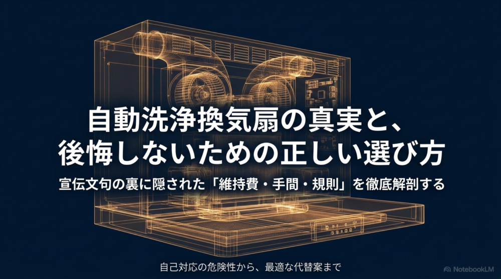 自動洗浄換気扇の真実と、後悔しないための正しい選び方について解説するタイトルスライド画像